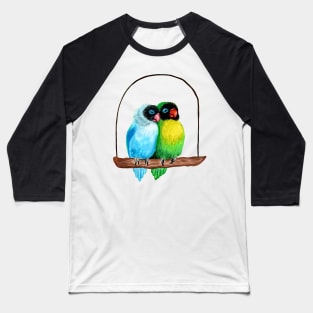 Cute Lovebirds Watercolor Painting Baseball T-Shirt